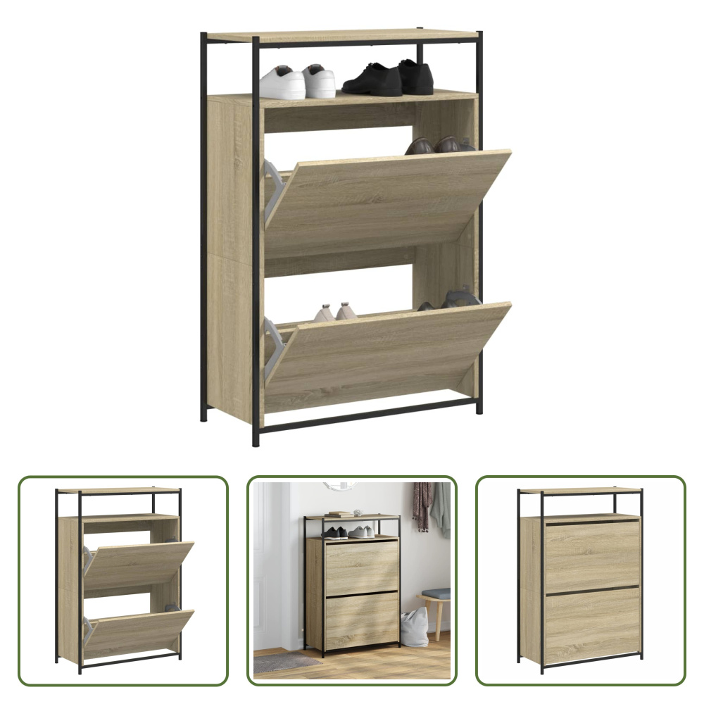 The Living Store Szafka na buty dąb sonoma 75x34x112 cm Materiał drewnopochodny