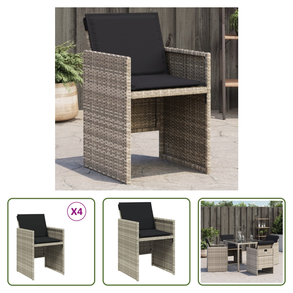The Living Store Krzesła ogrodowe z poduszkami 4 szt. Jasnoszary polirattan