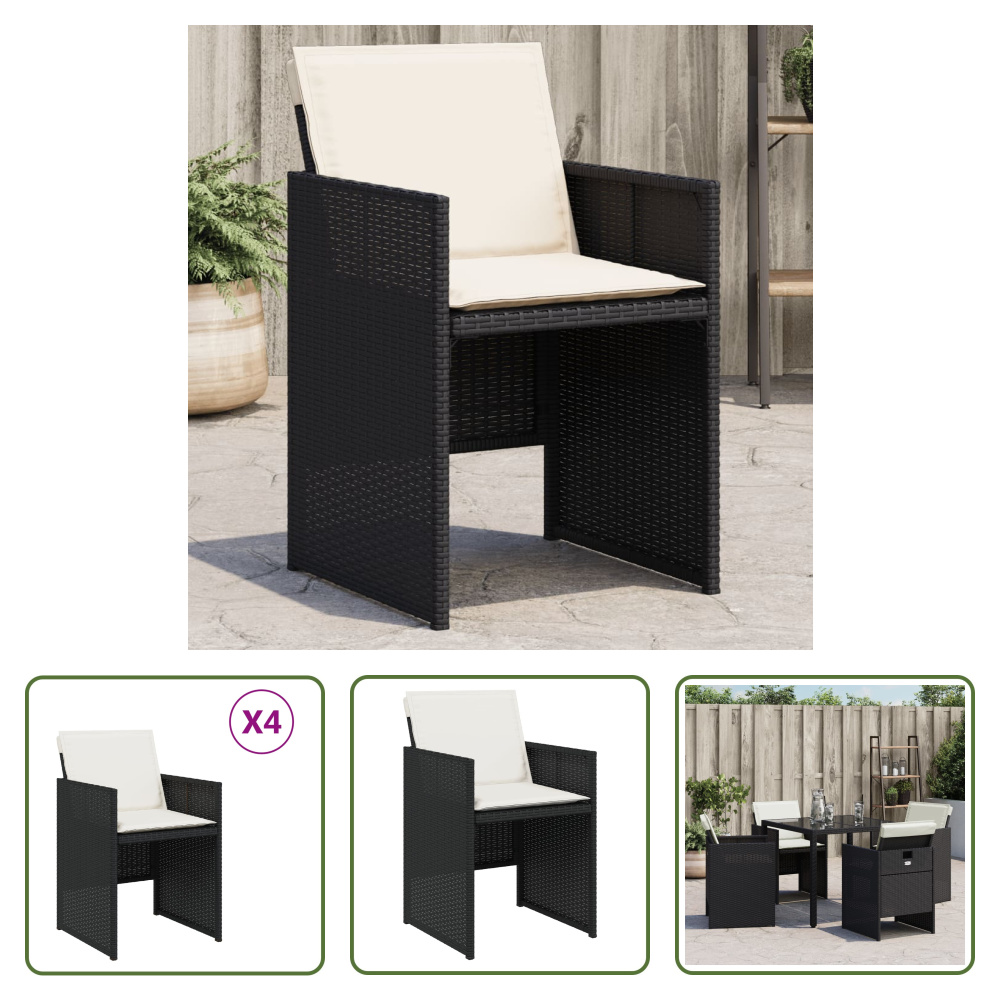 The Living Store Krzesła ogrodowe z poduszkami 4 szt. czarny polirattan