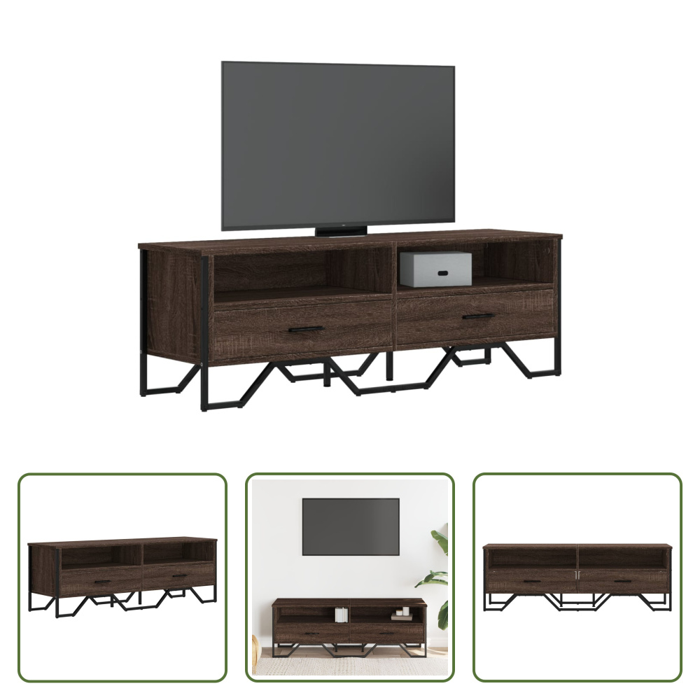 The Living Store szafka pod telewizor brązowa dąb 122x34x41 cm materiał drewnopochodny