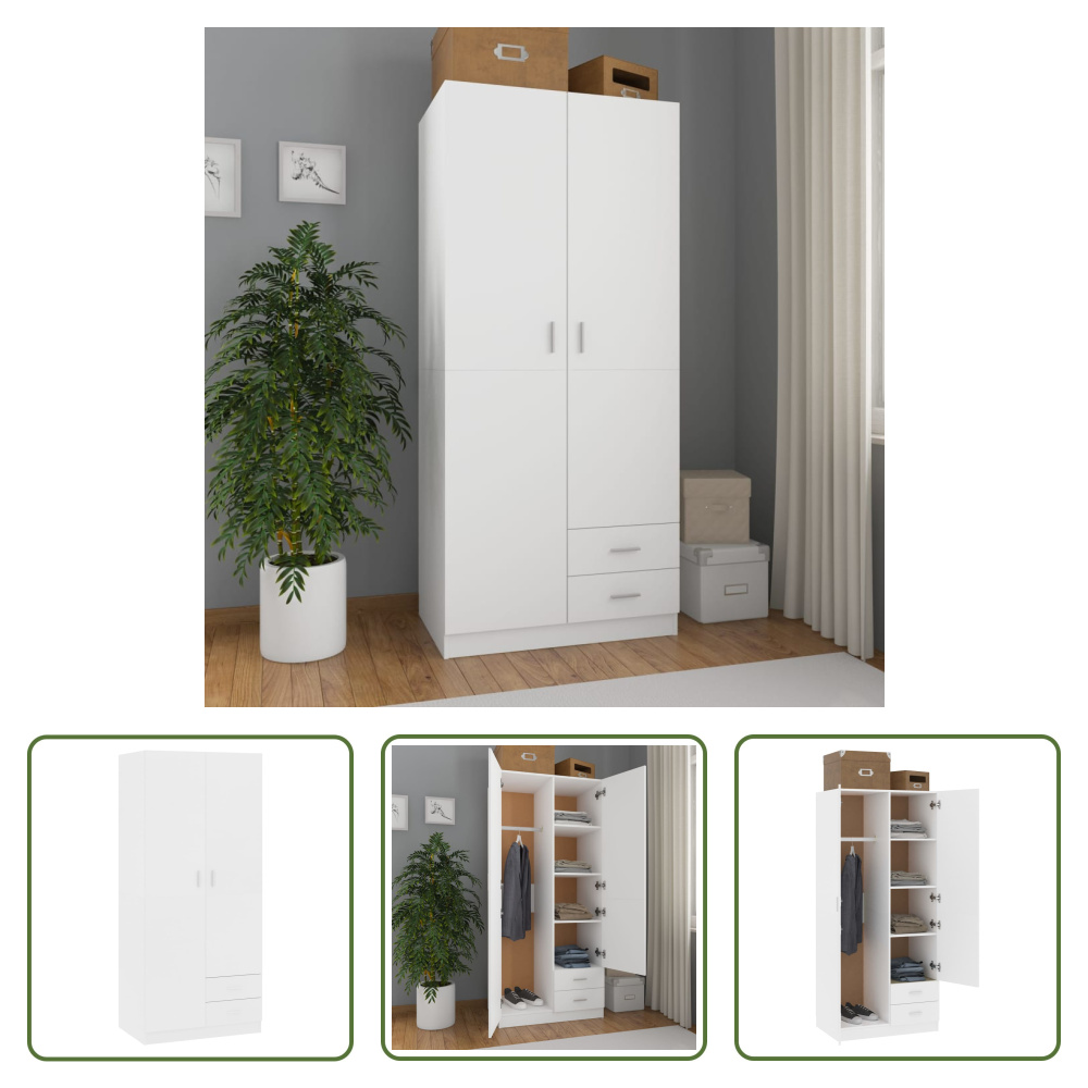 The Living Store Szafa biała 80x52x180 cm Materiał drewnopochodny