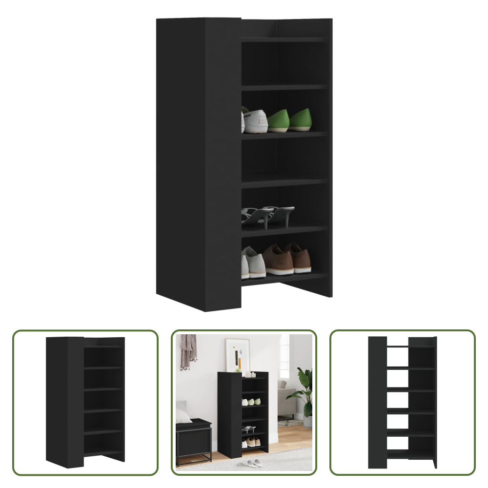 The Living Store szafka na buty czarna 52x37,5x100 cm materiał drewnopochodny