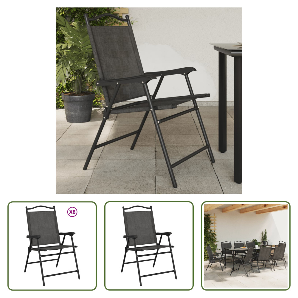 The Living Store Składane krzesła ogrodowe 8 szt. Szara stal i textilene