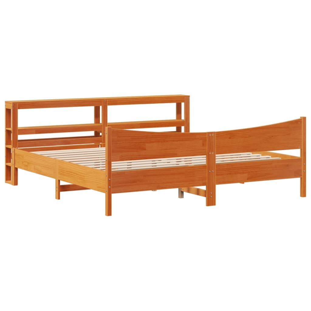 vidaXL Łóżko z litego drewna z wezgłowiem w kolorze brązu woskowego 180x200 cm sosna