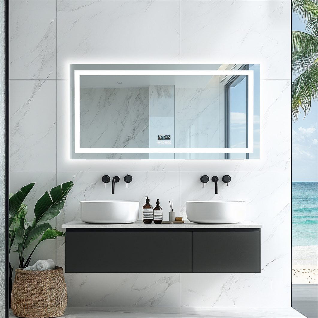 WISFOR Lustro łazienkowe LED z głośnikiem Bluetooth, lustro łazienkowe 120x60cm z oświetleniem 3 kolory światła, lustro ścienne LED ściemniane bez mgły