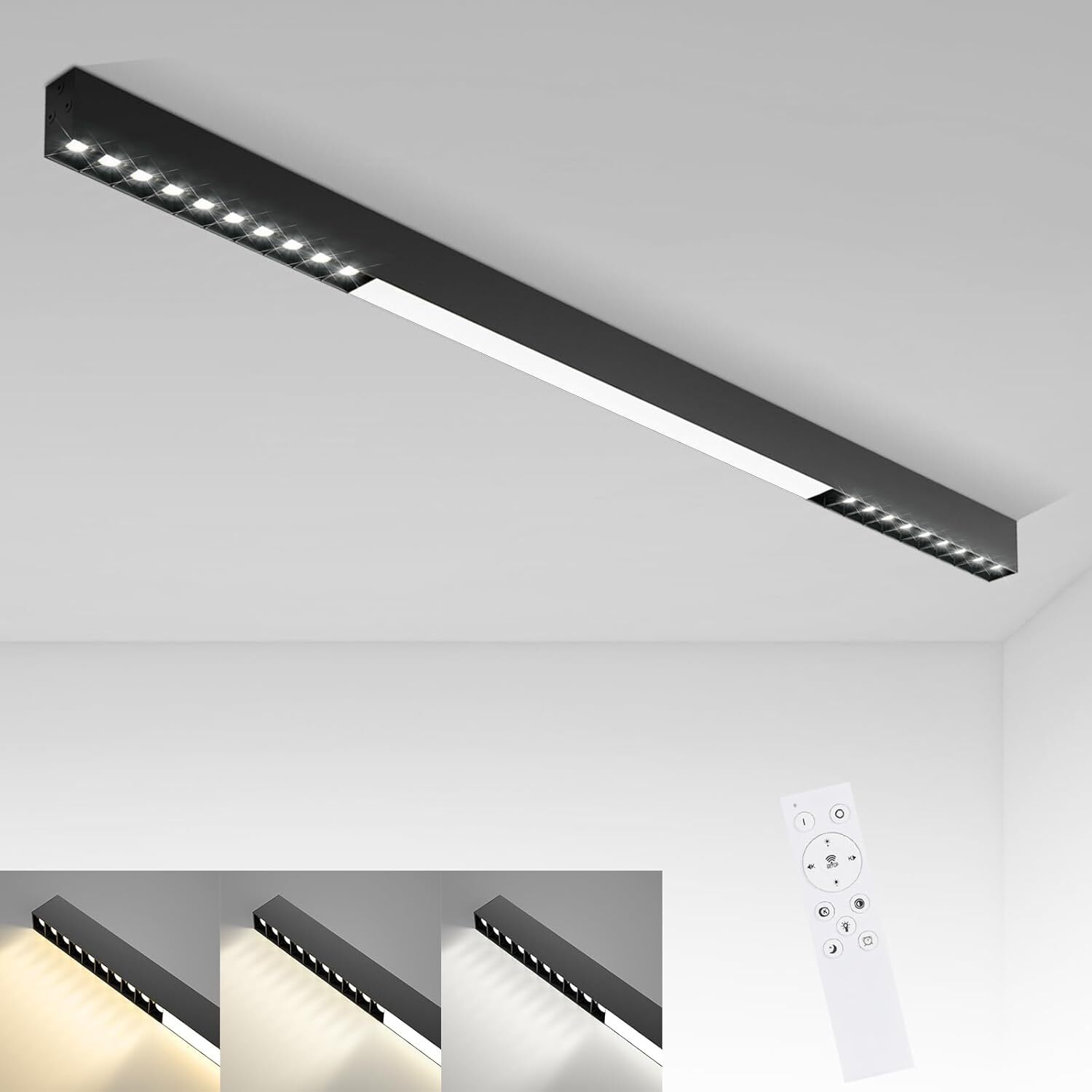 ZMH Lampa Sufitowa LED Sufitowa Czarna 32W 107CM Długa Nowoczesna Ściemnialna z Pilotem Oświetlenie Sufitowe do Salonu Kuchni Biura Sypialni