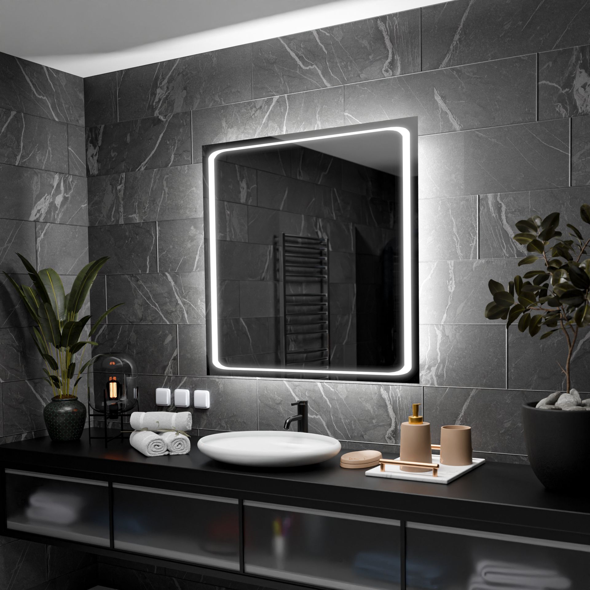 Prostokątne lustro łazienkowe z podświetleniem LED - Barcelona - 100x100cm
