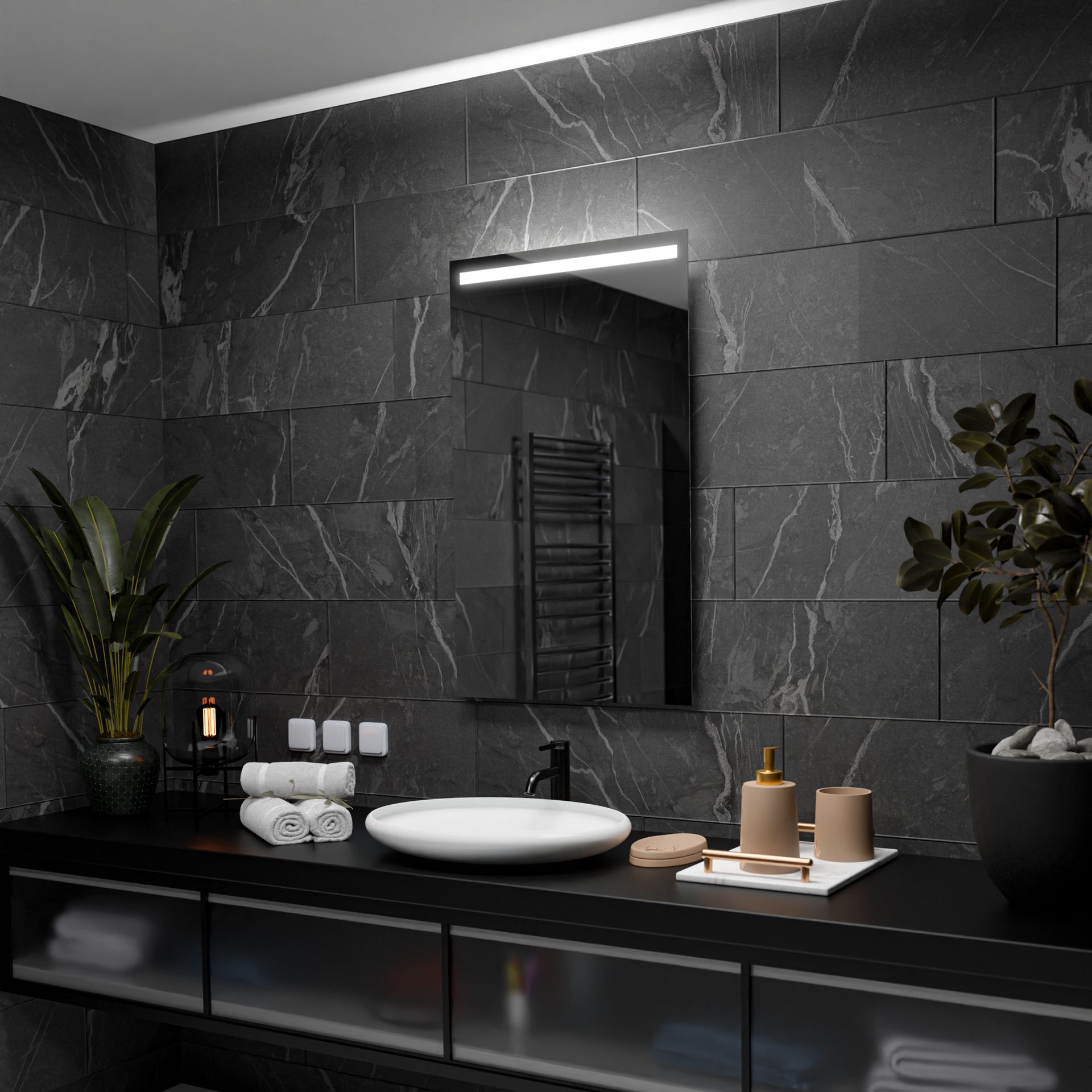 Prostokątne lustro łazienkowe z podświetleniem LED - Giza - 80x100cm