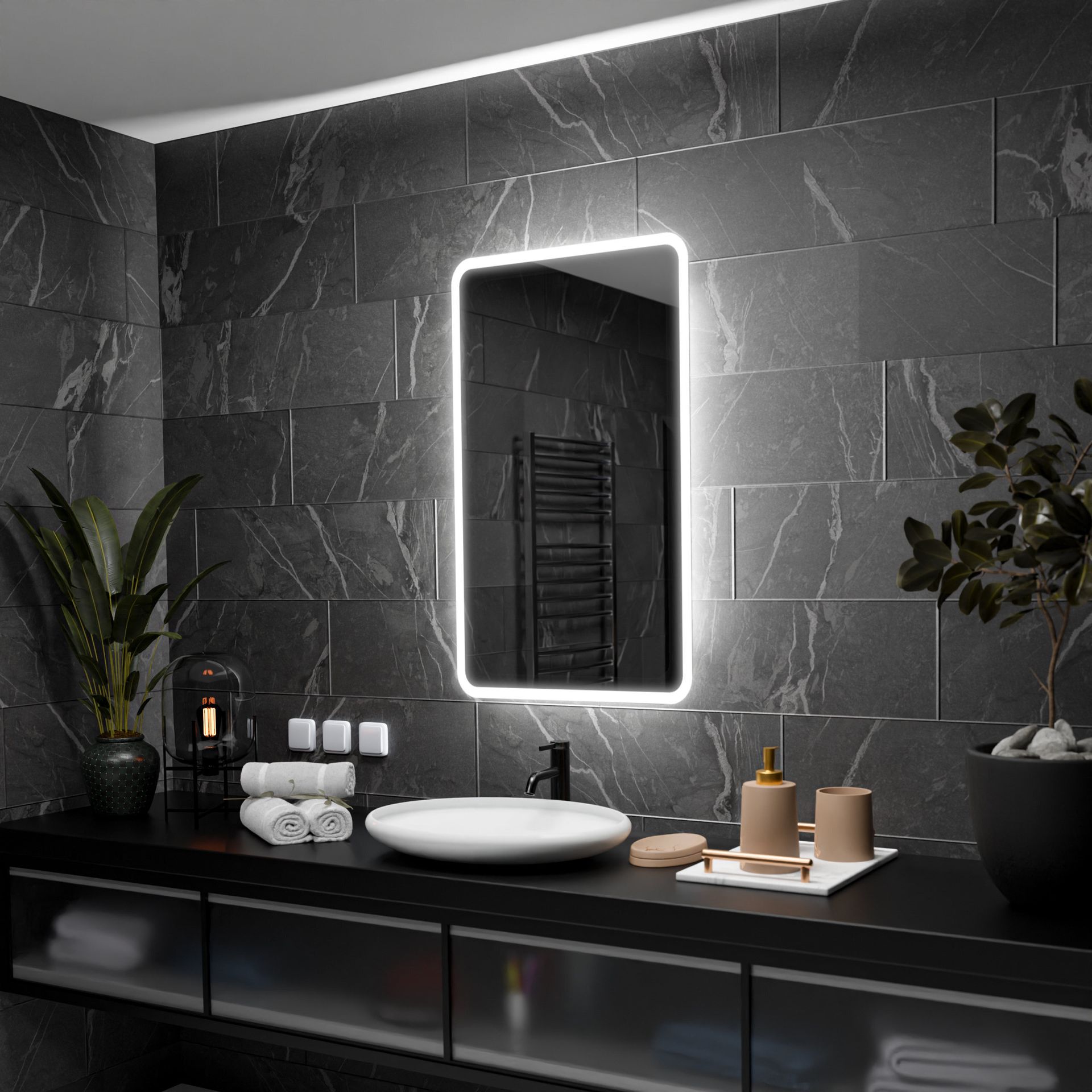 Prostokątne lustro łazienkowe z podświetleniem LED - Osaka - 70x100cm