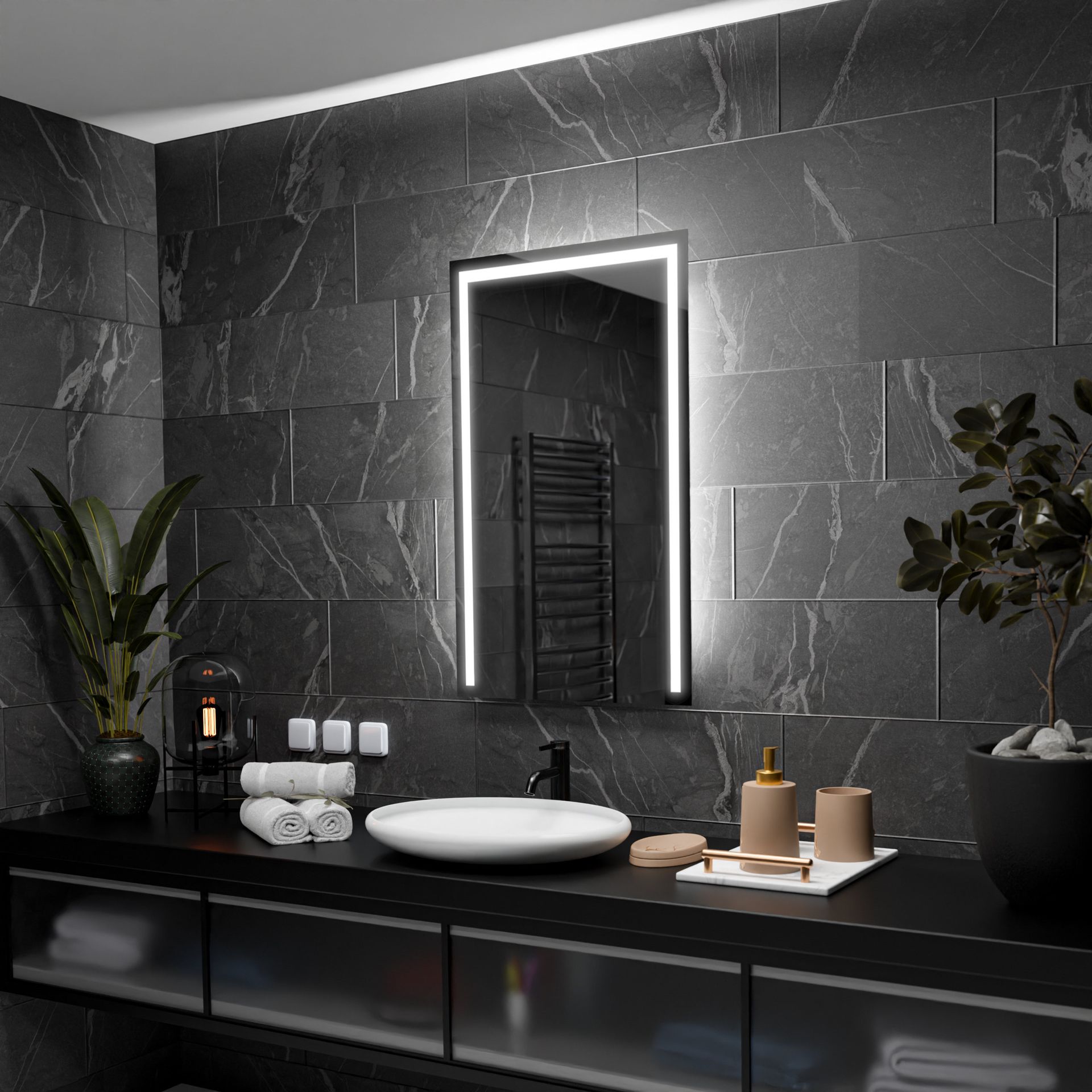 Prostokątne lustro łazienkowe z podświetleniem LED - Sydney - 70x90cm