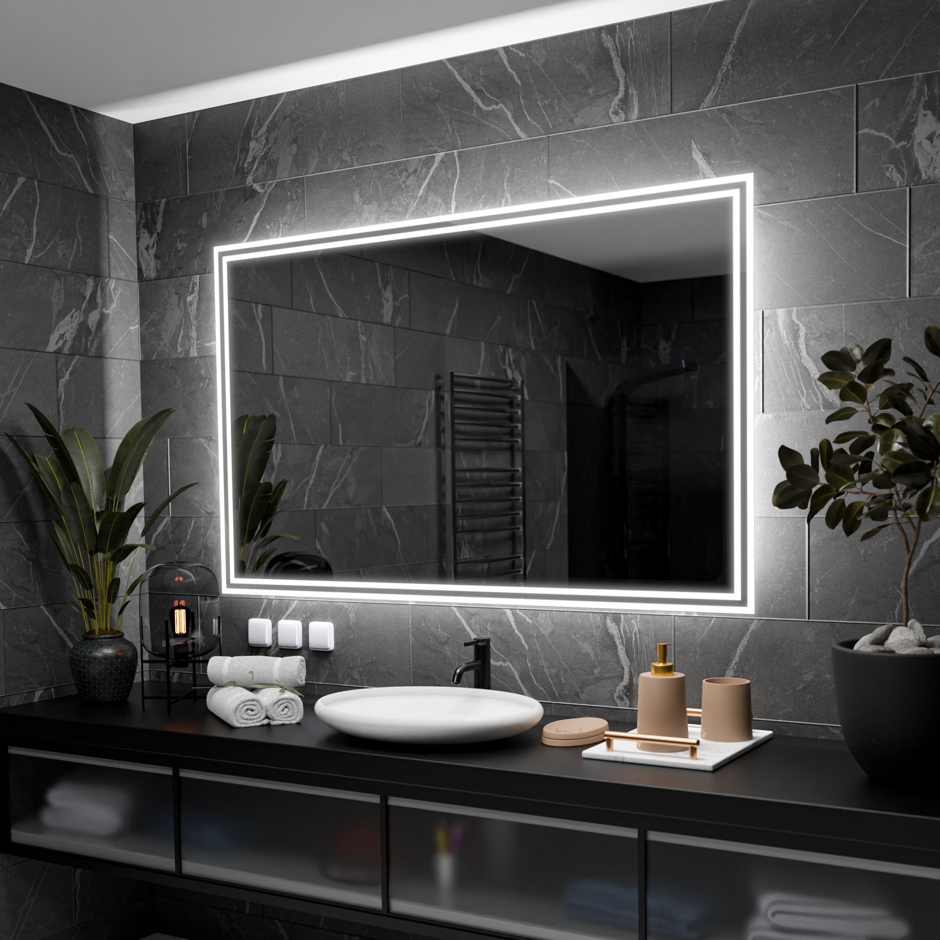 Prostokątne lustro łazienkowe z podświetleniem LED - Wieden - 120x70cm