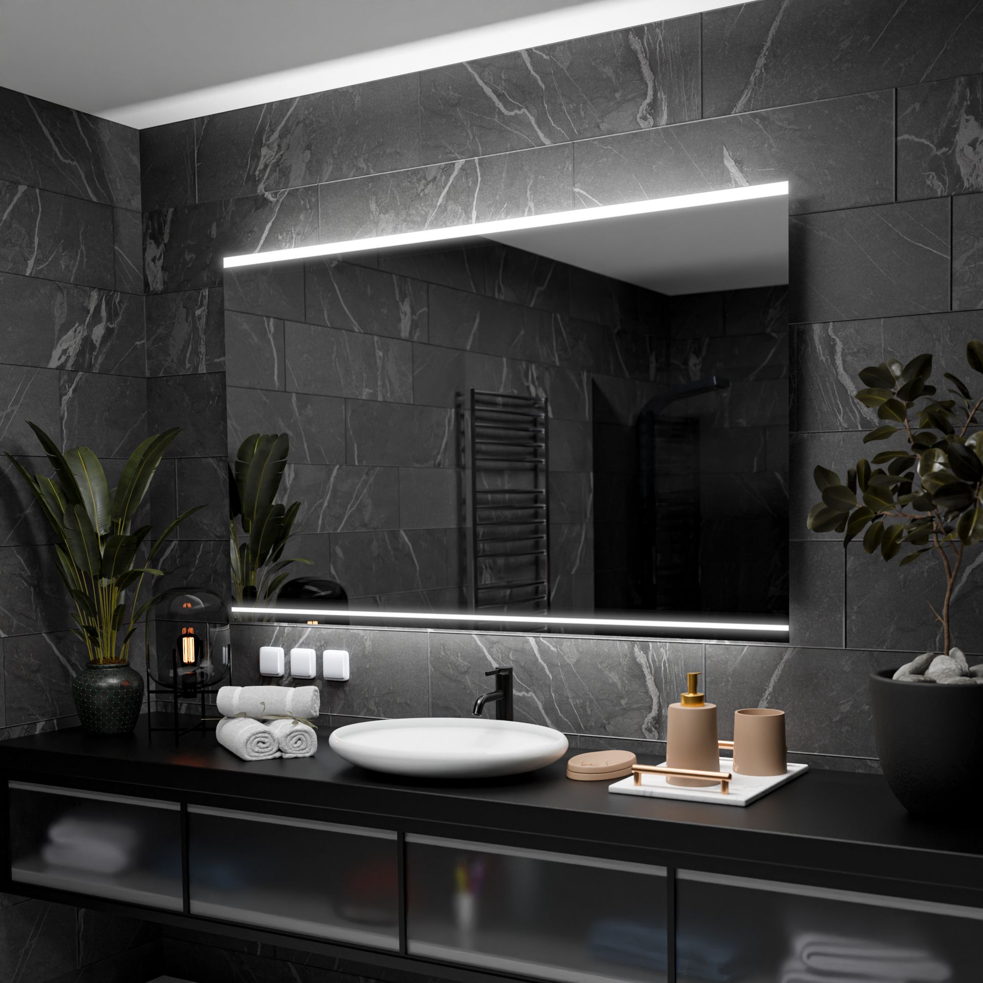 Prostokątne lustro łazienkowe z podświetleniem LED - Seoul - 100x80cm