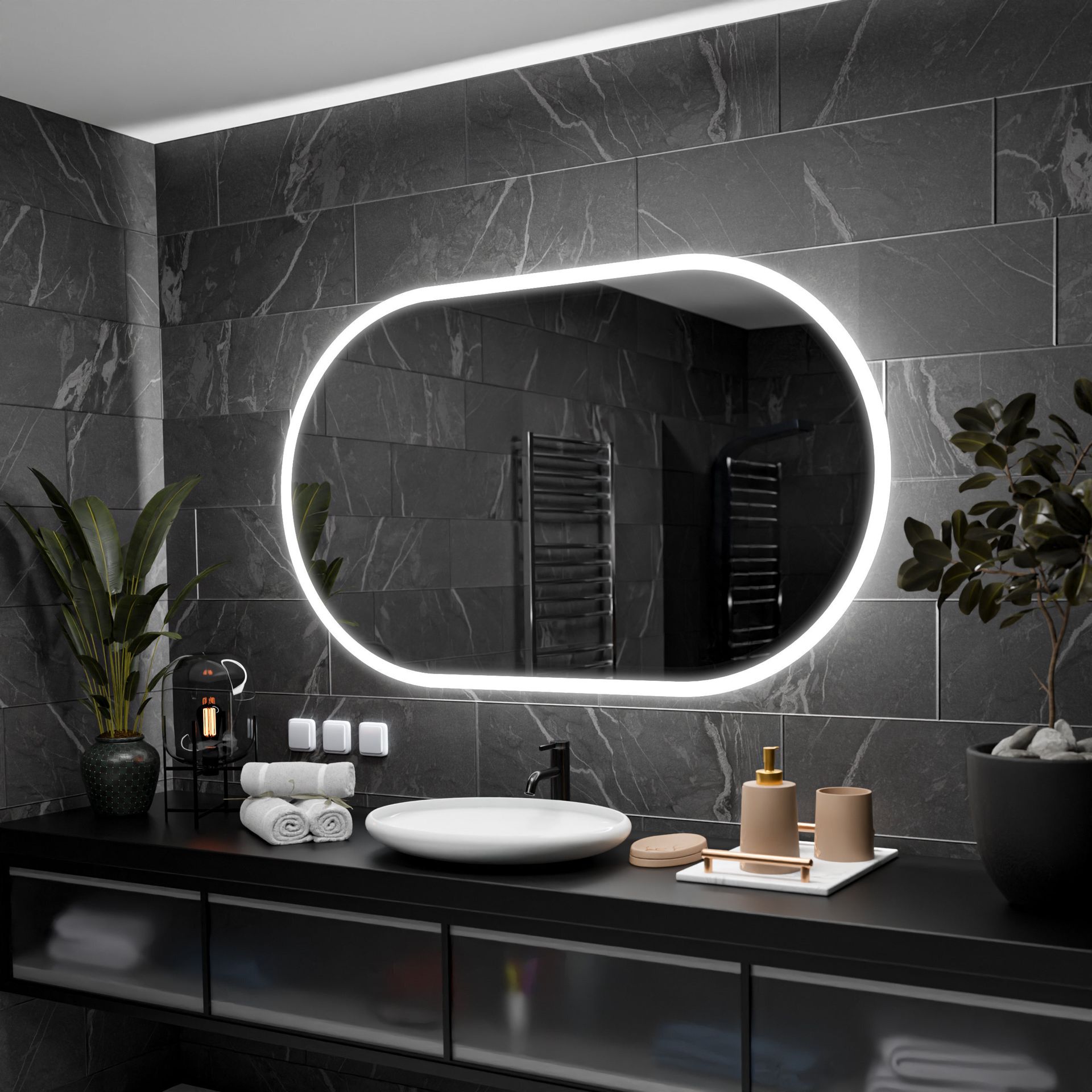 Owalne lustro łazienkowe z podświetleniem LED - Hamburg - 120x80cm