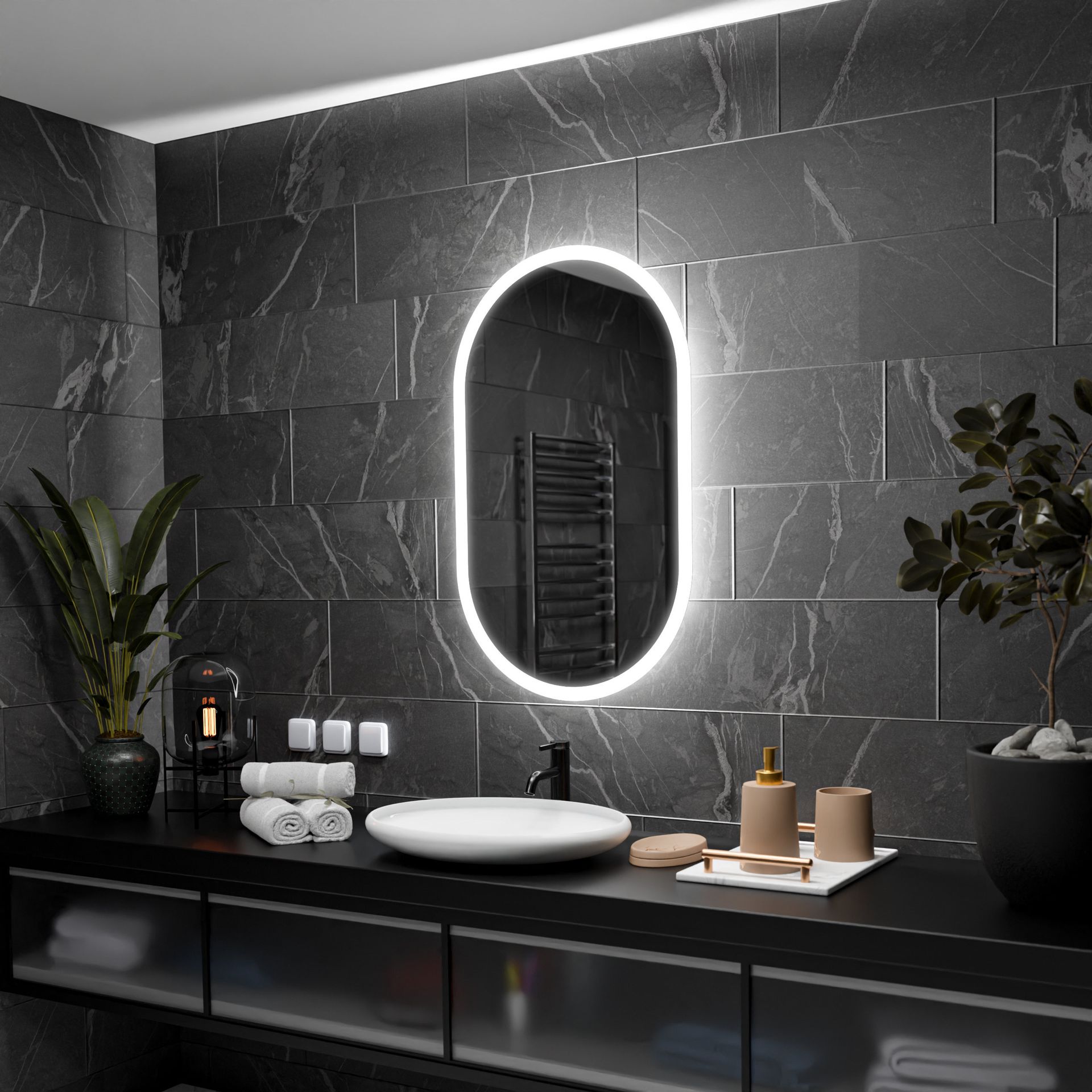 Owalne lustro łazienkowe z podświetleniem LED - Hamburg - 50x80cm