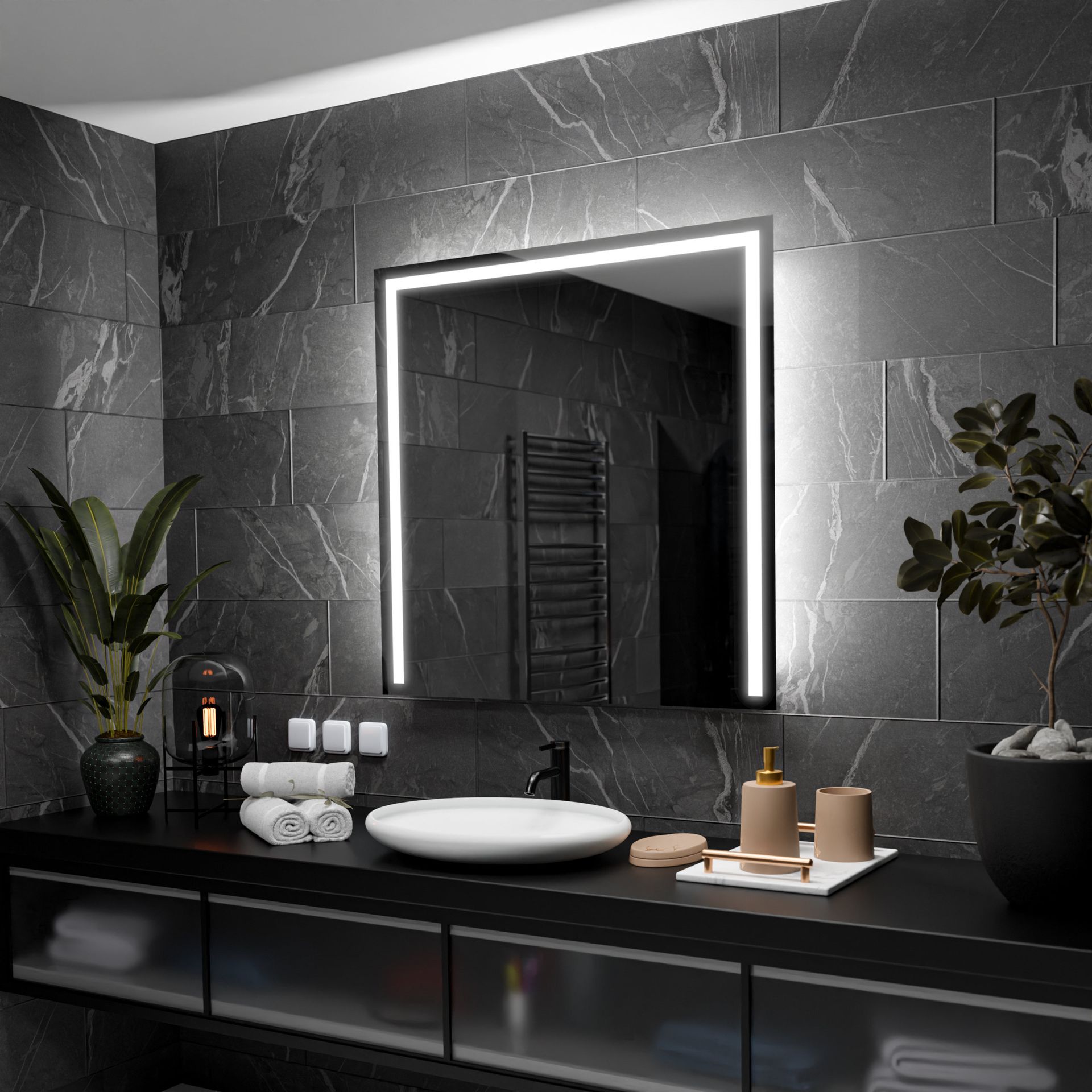 Prostokątne lustro łazienkowe z podświetleniem LED - Sydney - 100x100cm