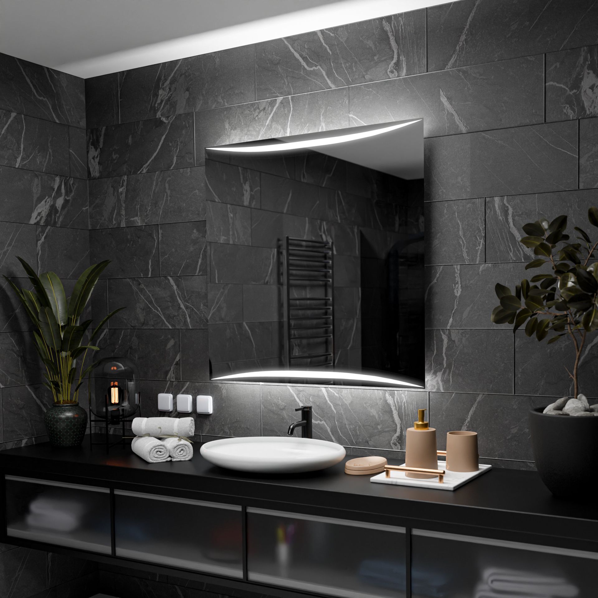 Prostokątne lustro łazienkowe z podświetleniem LED - Wilno - 70x70cm