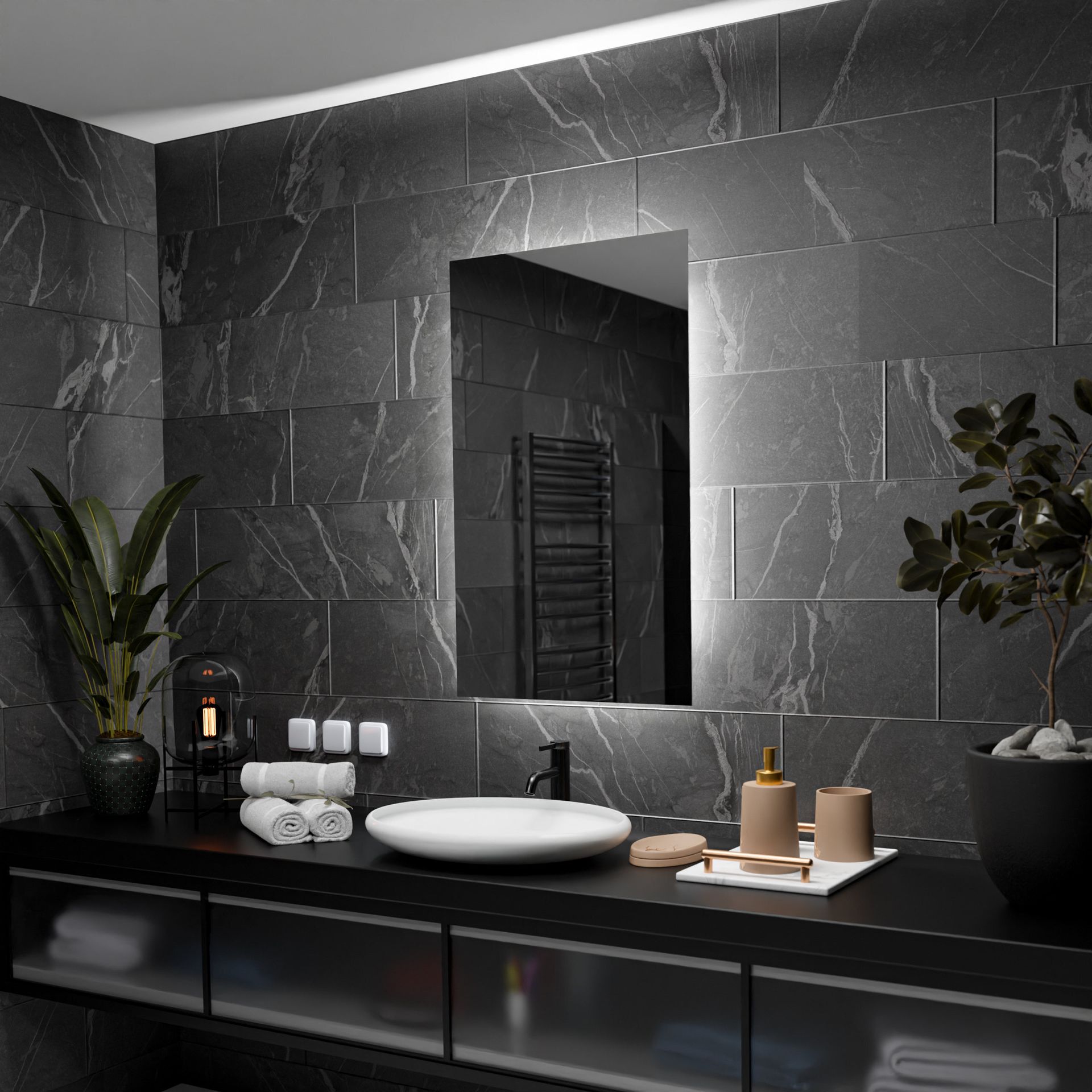 Prostokątne lustro łazienkowe z podświetleniem LED - Dubai - 80x90cm