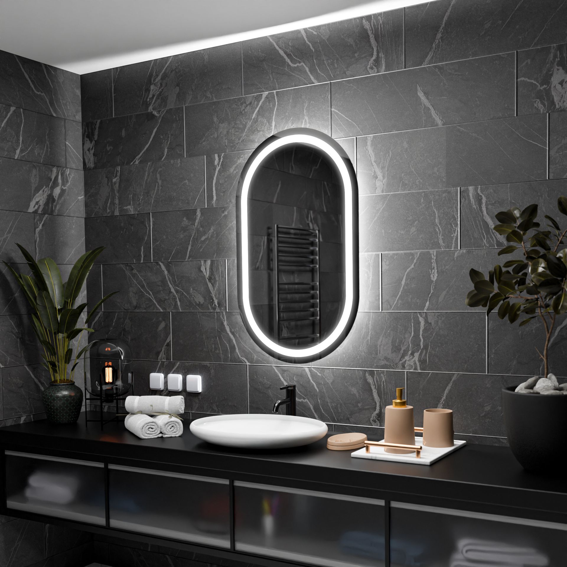Owalne lustro łazienkowe z podświetleniem LED - Palermo - 50x80cm