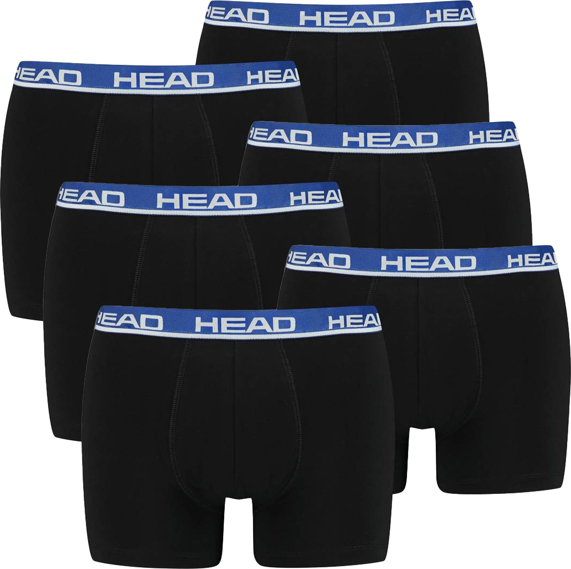 Bokserki męskie HEAD, 6-pak - Basic, bawełna stretch, jednokolorowe czarny/niebieski L