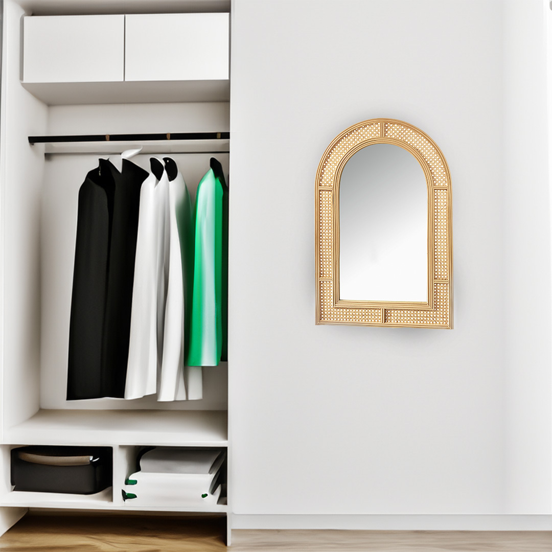 Lustro Kobolo lustro ścienne - LARA - z ramą wykonaną z plecionego rattanu - naturalne - Asymetryczna duża nowoczesnaReplika acjaReplika acja wyposażenie salonu