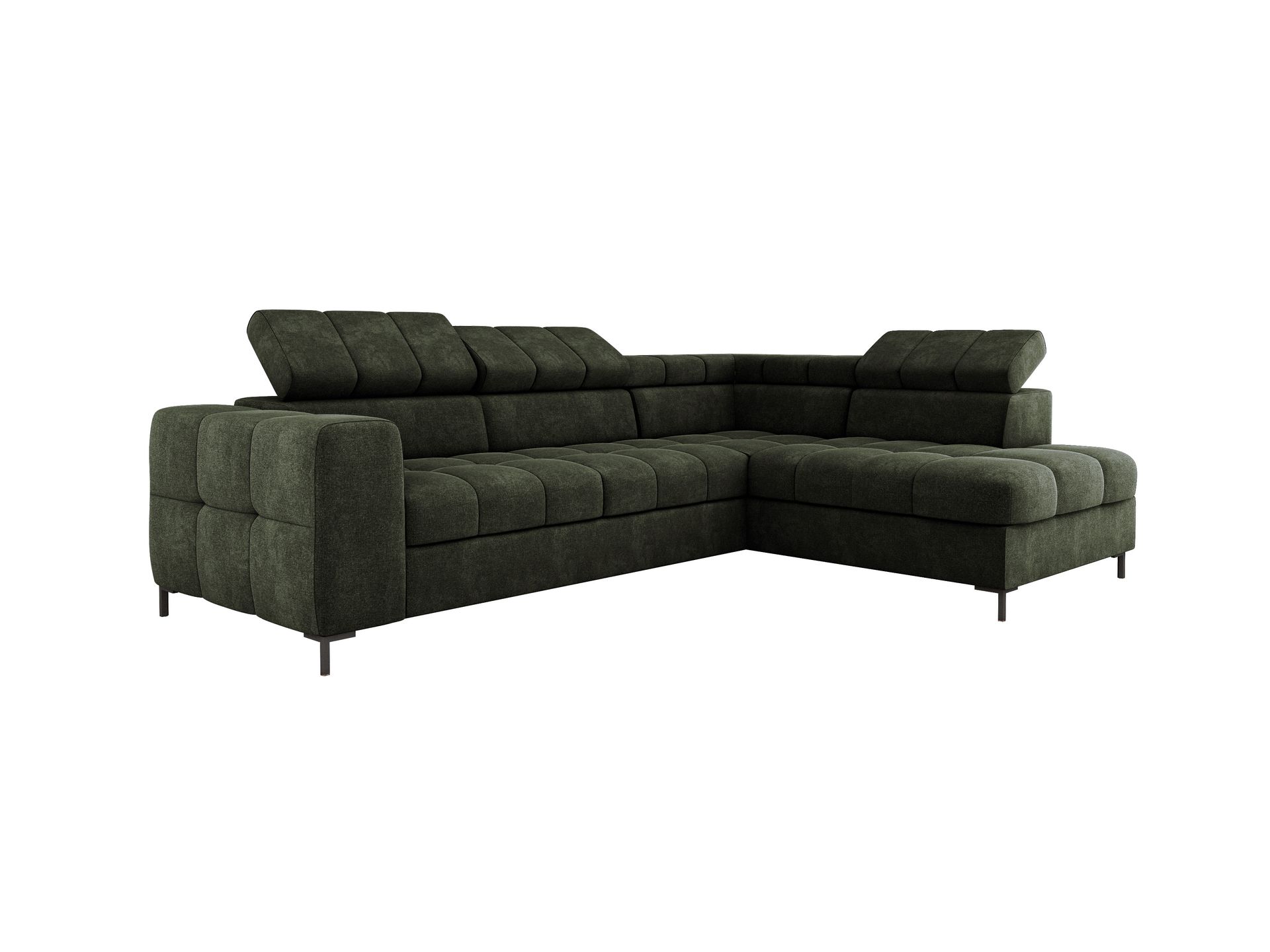 Nowoczesna sofa narożna PABLO 279x201 cm, rozkładana sofa z regulowanymi zagłówkami, pojemnik na pościel, solidne metalowe nóżki, wysokiej jakości tkanina VOGUE w różnych kolorach, kolor NIEBIESKI