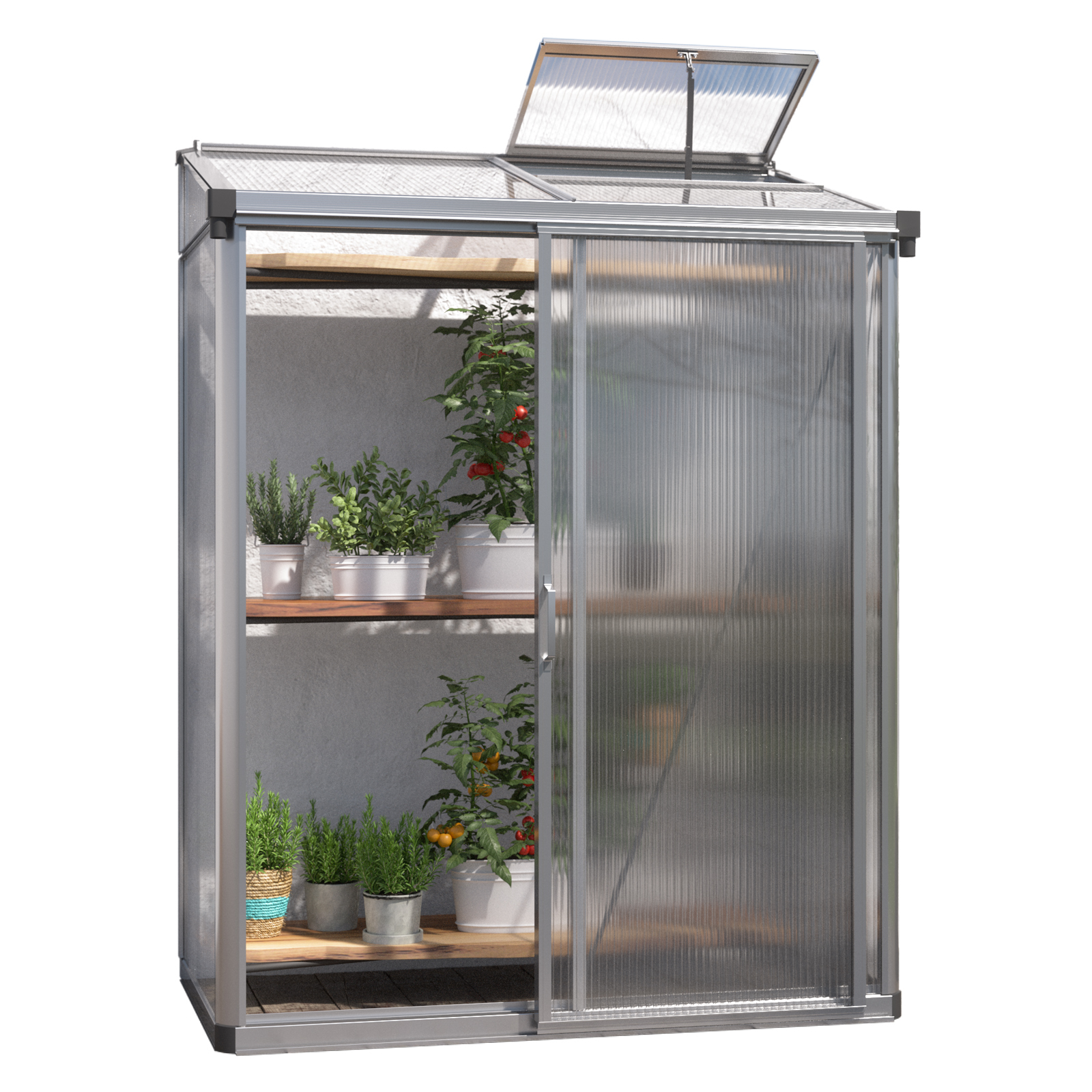 GFP szklarnia Adena 12 szklarnia przyścienna rama aluminiowa - 151x77 cm - grube panele poliwęglanowe ok. 10 mm