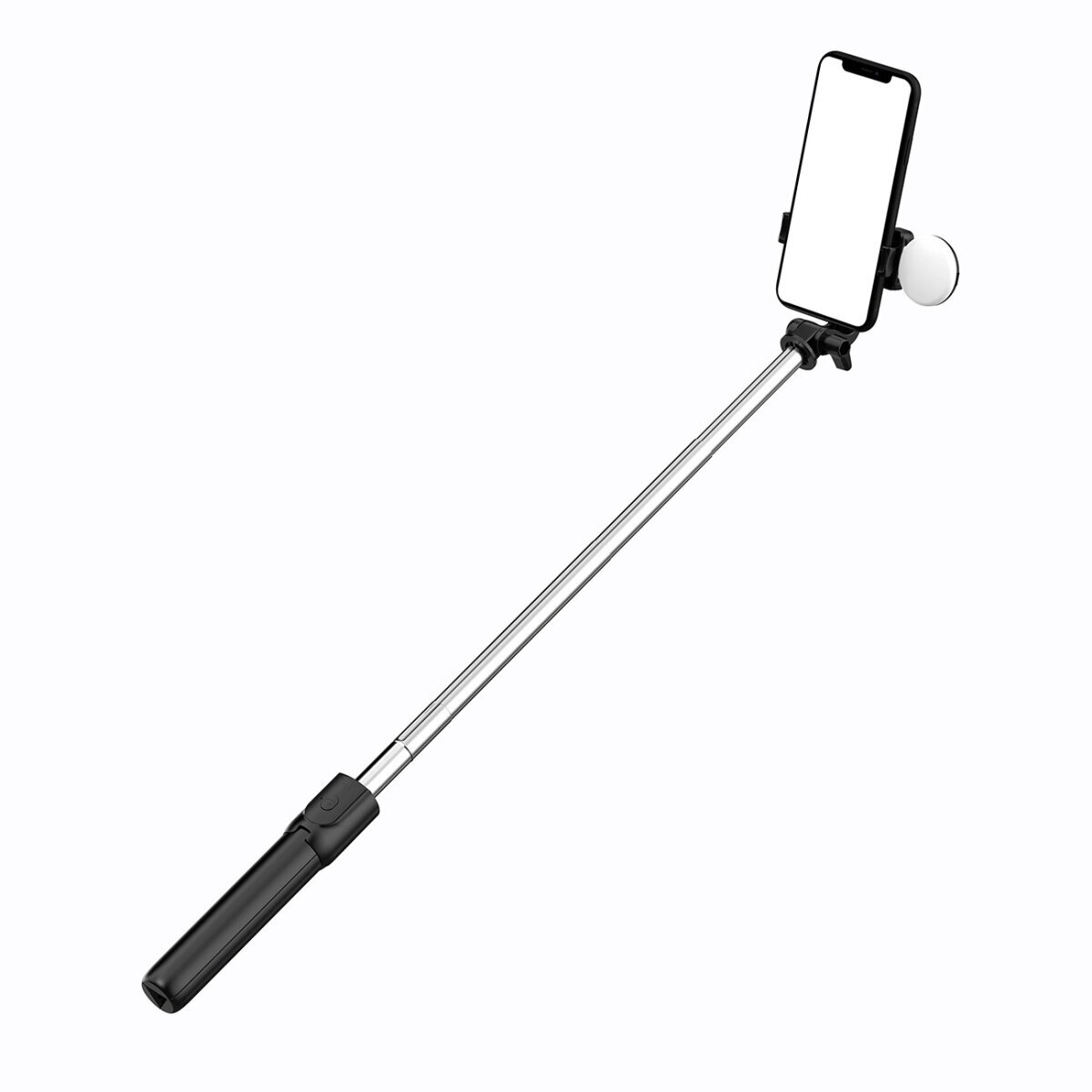 Selfie stick z okrągłą lampką LED - statyw teleskopowy 0,71 m czarny
