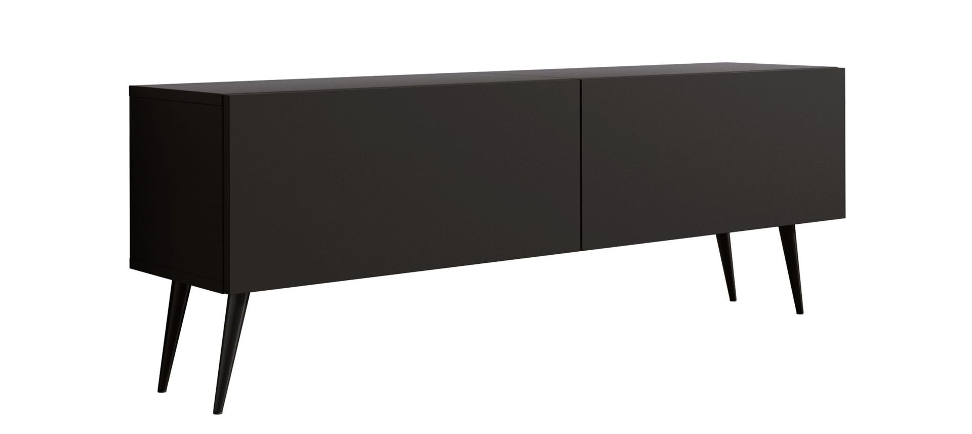 Szafka pod TV czarna matowa, czarne nogi, A: szer: 140 cm, wys: 52 cm, gł: 32 cm