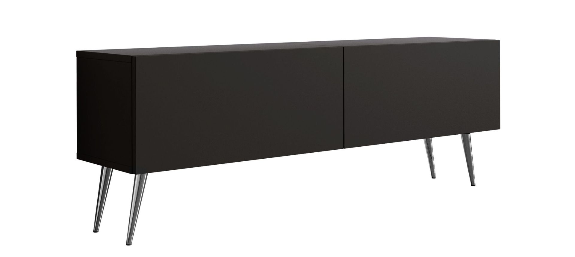 Szafka pod TV czarna matowa, chromowane nóżki, A: szer: 140 cm, wys: 52 cm, gł: 32 cm