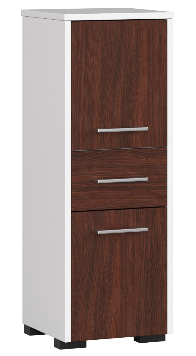 Szafka łazienkowa wolnostojąca: jedna szuflada, dwoje drzwiczek, trzy półki, kolor: biały wenge, wymiary mebla: szer: 30 cm, wys: 85 cm, gł: 30 cm