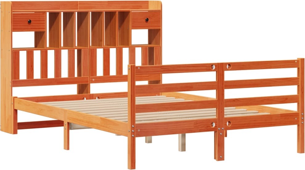 vidaXL Łóżko z litego drewna z półką bez materaca Wosk brązowy 140x190 cm