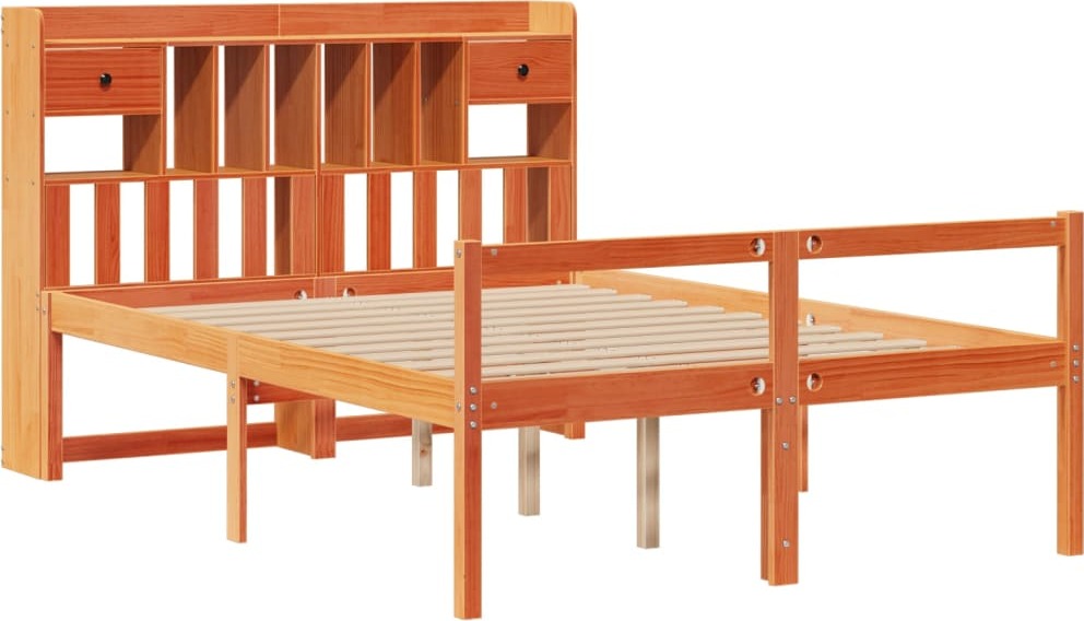 vidaXL Łóżko z litego drewna z półką bez materaca Wosk brązowy 160x200 cm