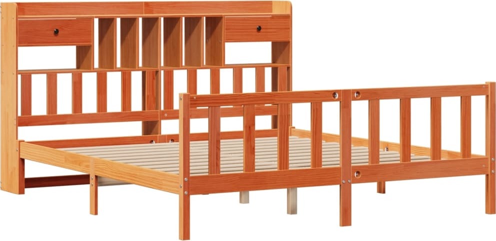 vidaXL Łóżko z litego drewna z półką bez materaca Wosk brązowy 200x200 cm