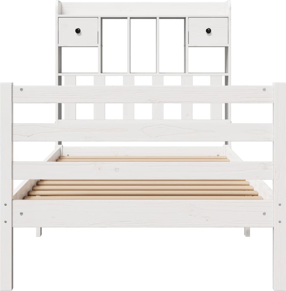 vidaXL Łóżko z litego drewna z półką bez materaca białe 90x190 cm sosna