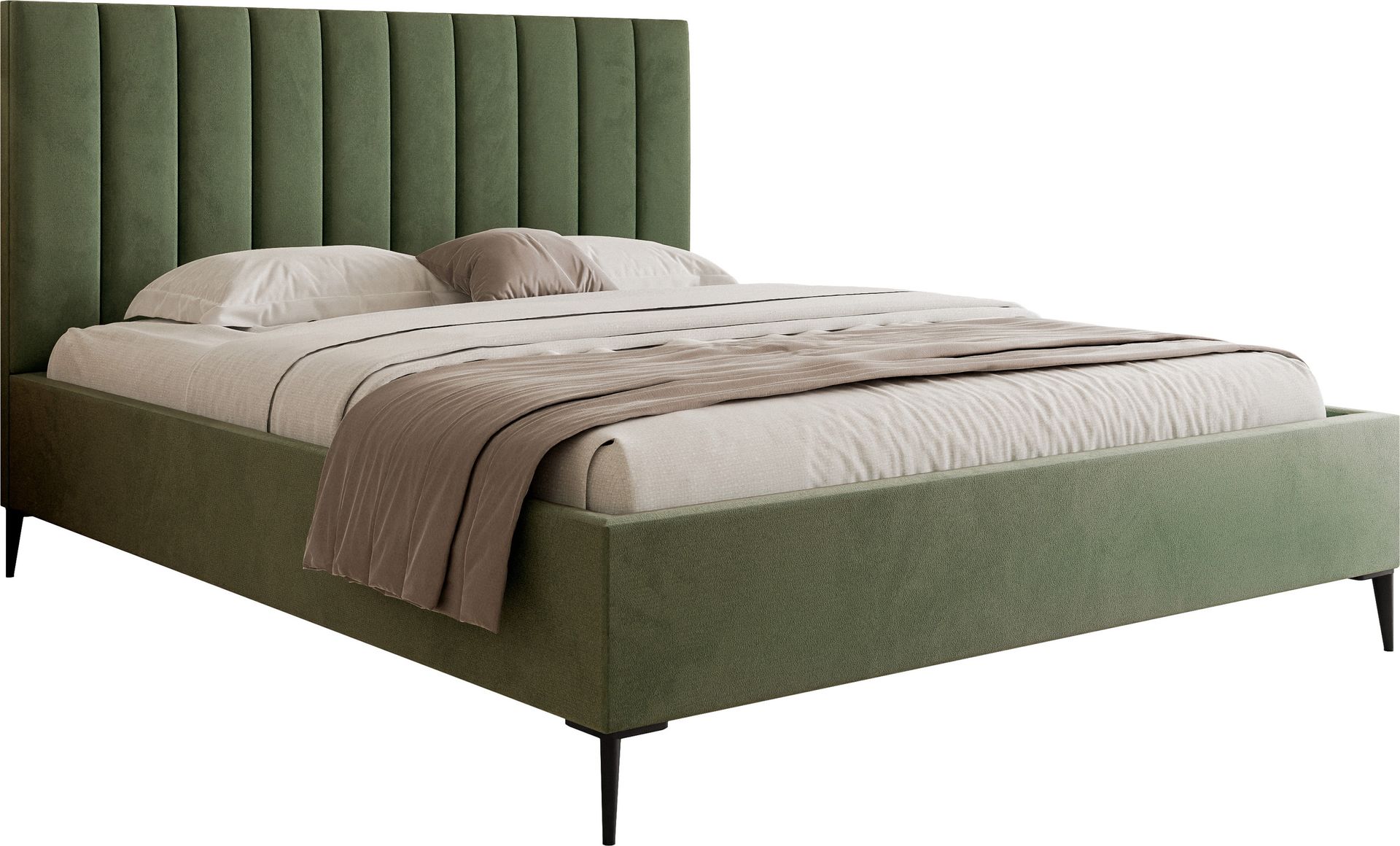 DomoHome Łóżko na sprężynach skrzyniowych Łóżko do sypialni Idealne do Twojej sypialni Luksusowe łóżko tapicerowane, rozmiar: 160x200x40cm, model: MonaSLIM III, kolor: jasnozielony
