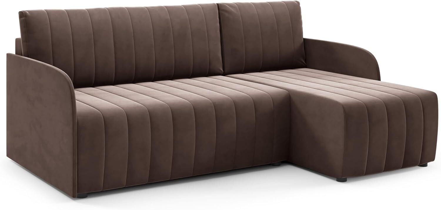 LIKMA Narożnik Otto SLIM 208 cm Brązowy Rozkładany Kształt L z Funkcją Spania (200x140 cm) i Pojemnikiem na Pościel Tapicerowana Sofa