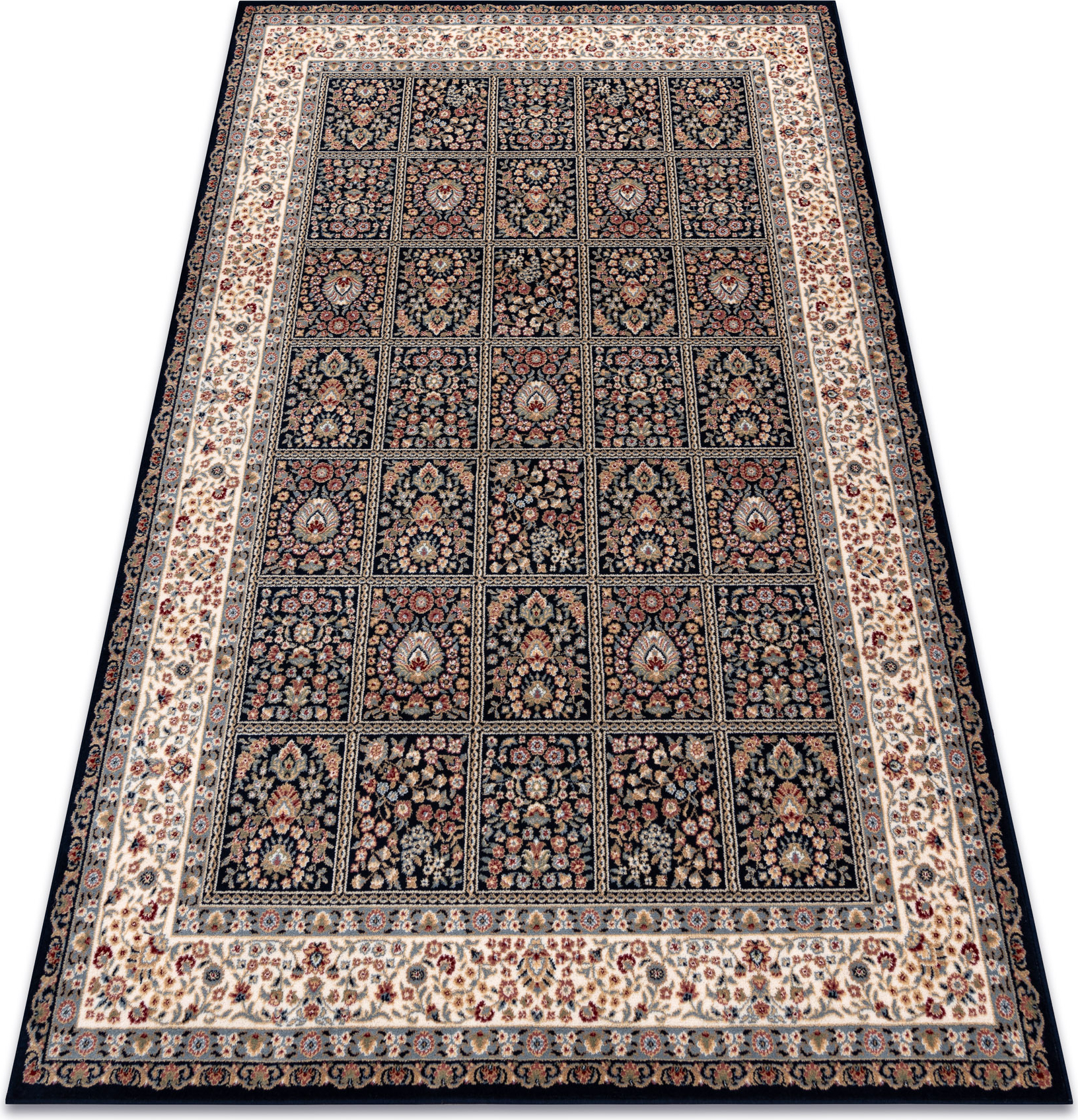Dywan NAIN Kwiaty, ramka 1181/51011 granat / beż niebieski 240x340 cm