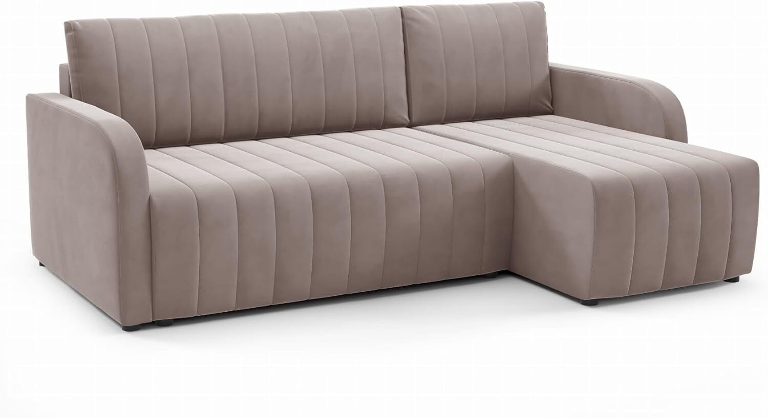 LIKMA Narożnik 224 cm Jasnobrązowy Rozkładany Otto Kształt L z Funkcją Spania (200x140 cm) i Pojemnikiem na Pościel Tapicerowana Sofa