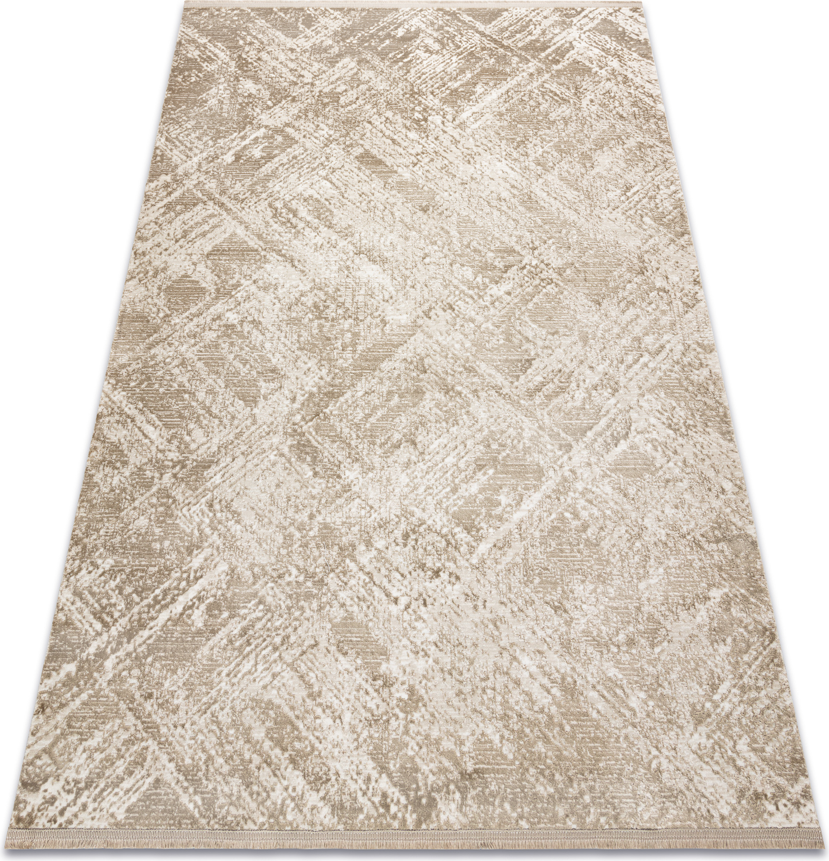 Dywan DUKE 51541 beż - Geometryczny, strukturalny, bardzo miękki, frędzle beżowy 240x330 cm