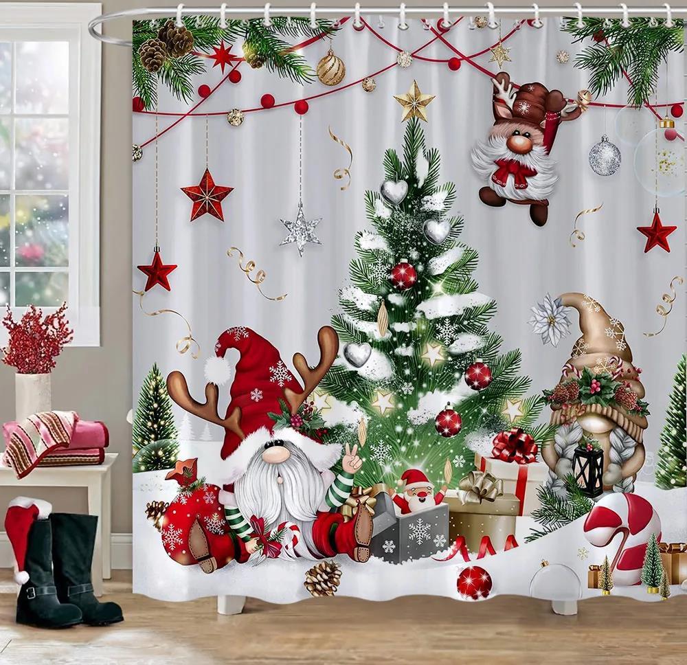Zasłona prysznicowa Christmas Winter Holiday Zasłony prysznicowe 180 x 180 cm Wodoodporna, zmywalna zasłona łazienkowa do łazienki z 12 haczykami, styl A