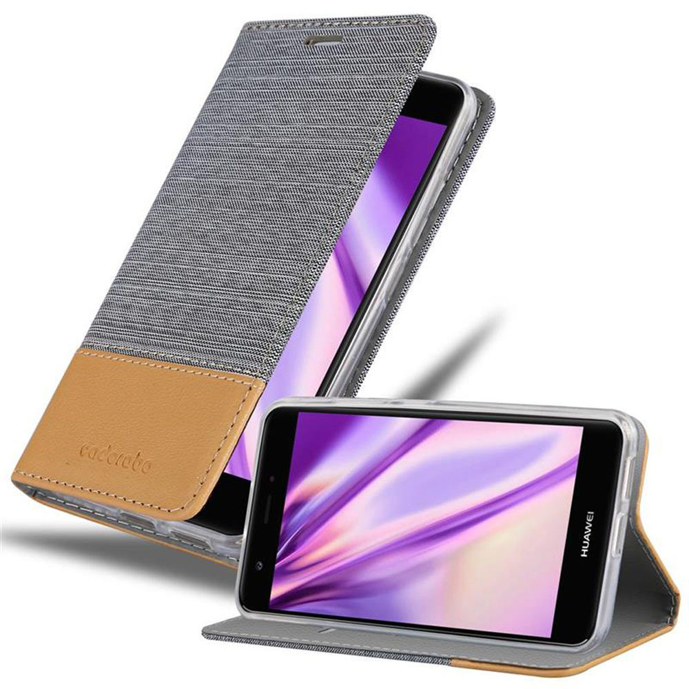 Etui Cadorabo do Huawei NOVA w kolorze LIGHT GREY BROWN Etui na telefon komórkowy z magnetycznym zamknięciem, funkcją podstawki i miejscem na karty Etui Etui ochronne Etui z klapką w stylu książki
