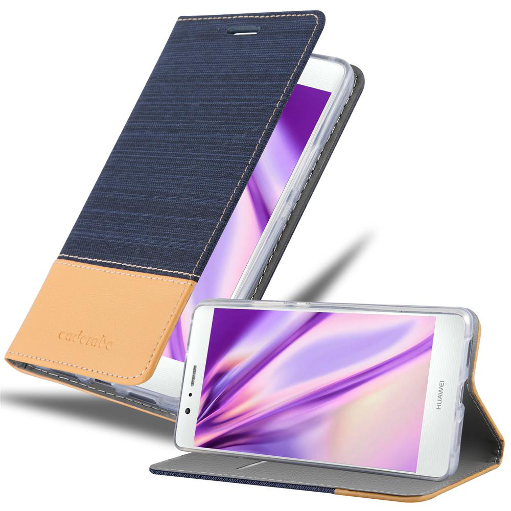 Cadorabo Etui do Huawei P9 LITE w kolorze ciemnoniebieskim brązowym Etui na telefon komórkowy z magnetycznym zamknięciem, funkcją podstawki i miejscem na kartę Etui Etui ochronne Etui z klapką w stylu książki