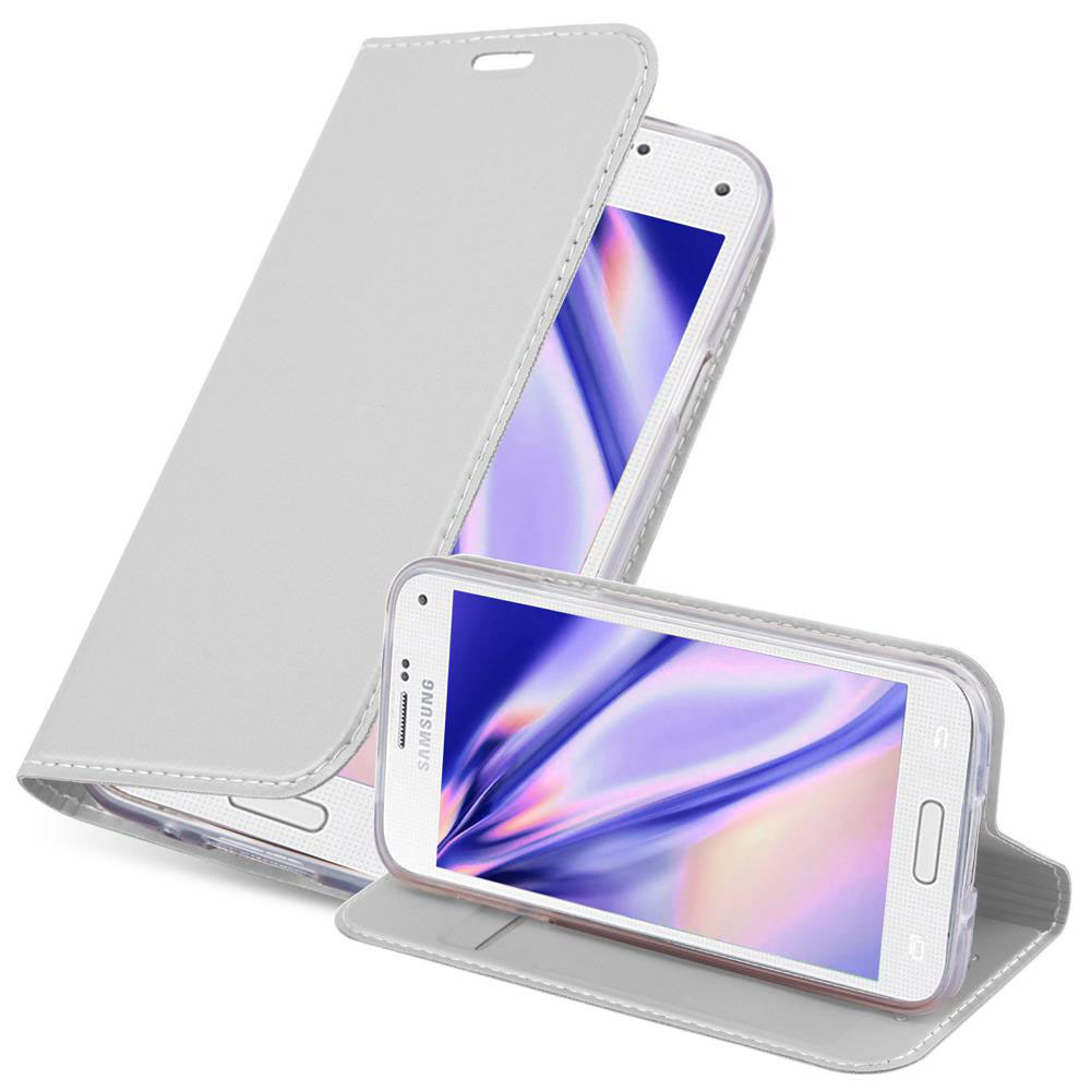 Cadorabo etui ochronne na telefon Samsung Galaxy S5 MINI / S5 MINI DUOS w kolorze srebrnym Cover Etui Book Case Booklet