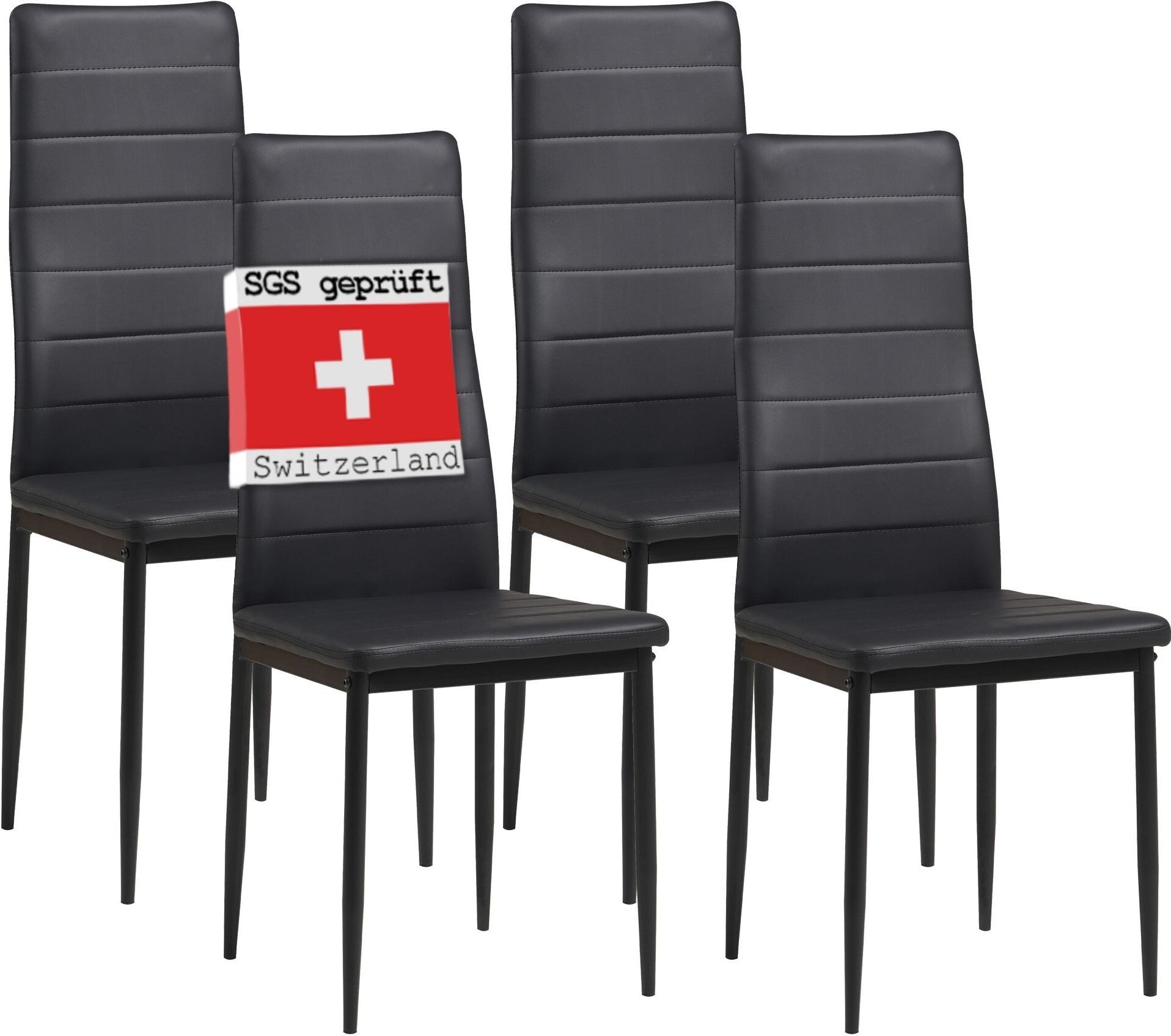 Krzesła do jadalni Albatros MILANO zestaw 4 sztuk, czarne - tapicerowane krzesło z pokryciem z imitacji skóry, nowoczesny stylowy design przy stole jadalnym - krzesło kuchenne lub krzesło do jadalni o dużej nośności: 110 kg