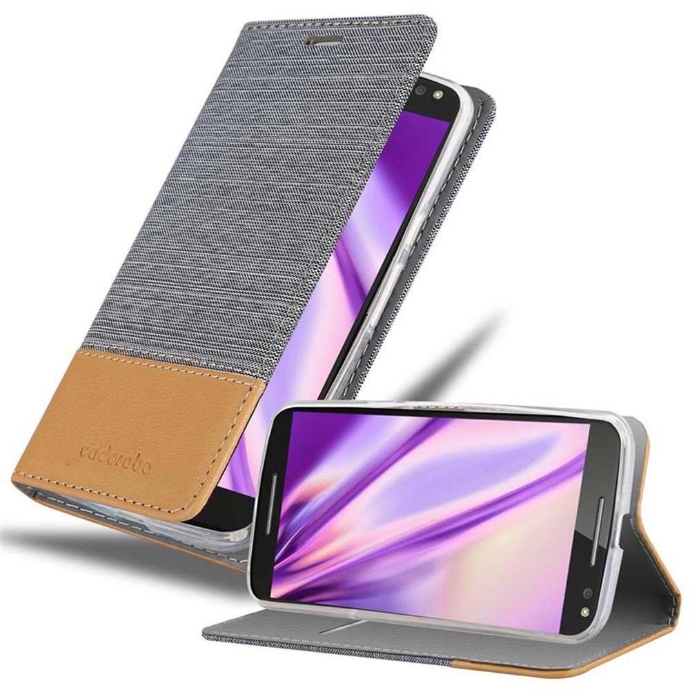Cadorabo Etui do Motorola MOTO X STYLE w kolorze LIGHT GREY BROWN Etui na telefon komórkowy z magnetycznym zamknięciem, funkcją podstawki i miejscem na kartę Etui Etui ochronne Etui z klapką w stylu książki