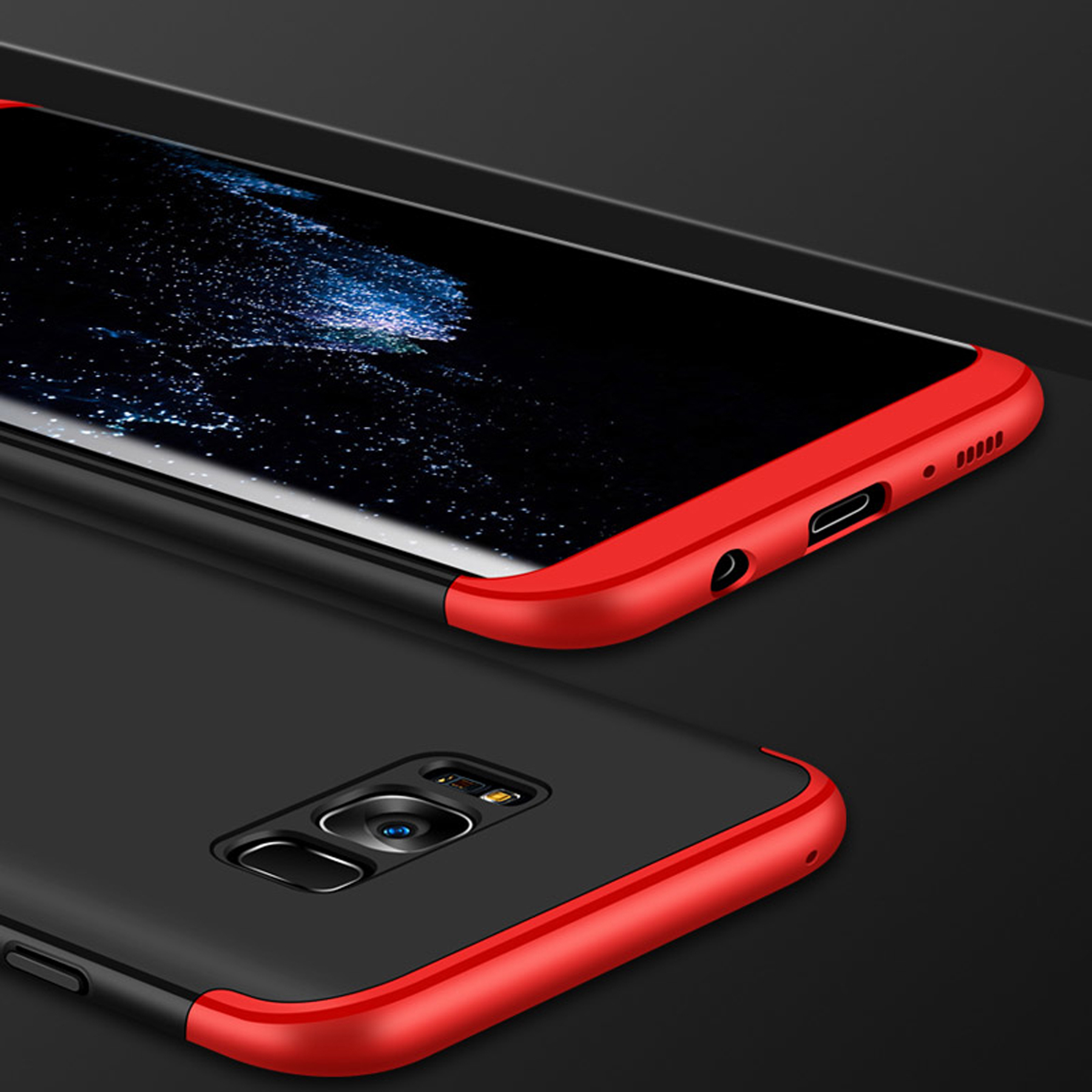 360° Full Cover 3in1 Slim Case Etui ochronne na telefon komórkowy Etui ochronne na telefon komórkowy kompatybilne z Nokia 8.1 w kolorze czarno-czerwonym @cofi1453