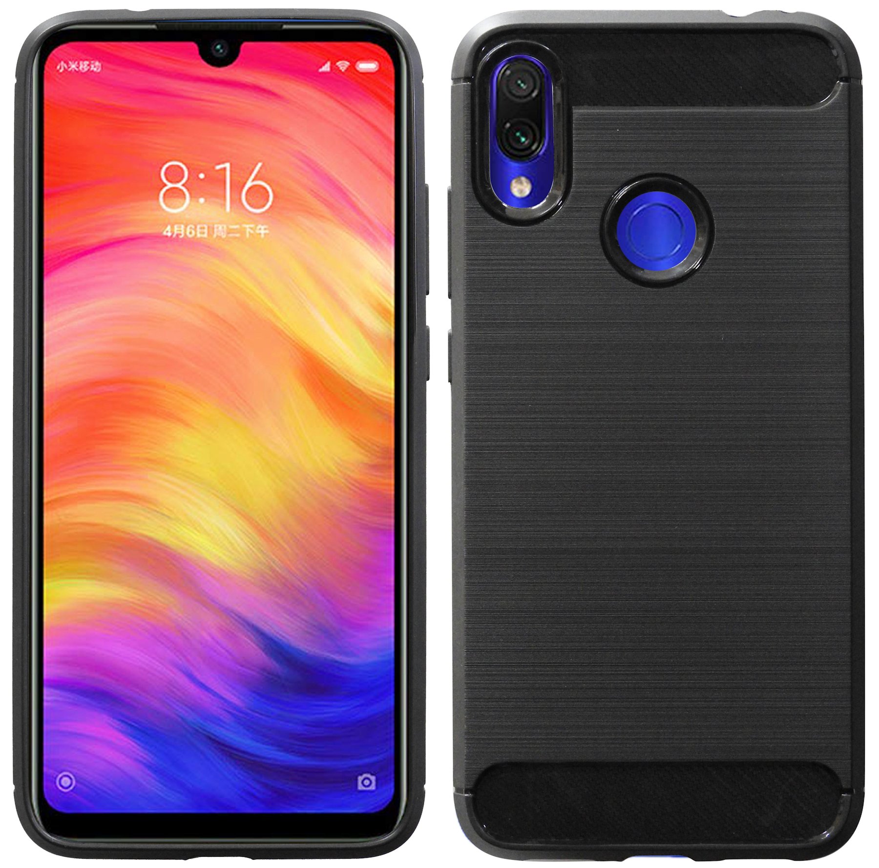 cofi1453® Silicone Case Carbon kompatybilny z XIAOMI REDMI NOTE 7 TPU Case Miękkie etui na telefon komórkowy Pokrowiec ochronny Czarny