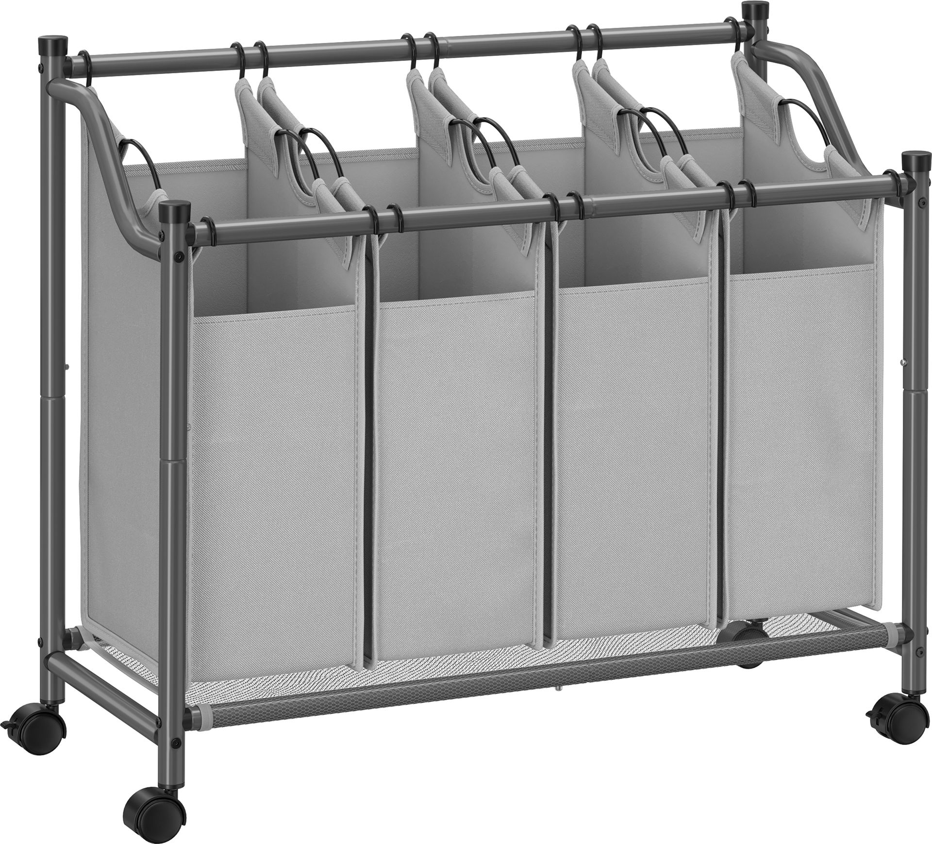 SONGMICS Kosz na pranie, z 4 wyjmowanymi workami z tkaniny, kółka, 4 x 35 l, szary
