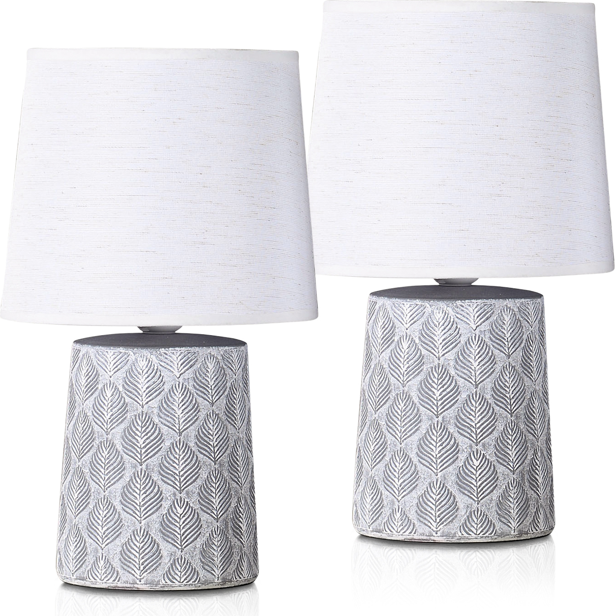 zestaw 2 lamp stołowych lub nocnych BRUBAKER 33 cm Szary Jasnoszary Ozdoby z liści i lniane klosze Biały