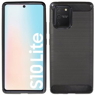 cofi1453® Silicone Case Bumper Carbon kompatybilny z SAMSUNG GALAXY S10 LITE (G770F) Etui TPU Miękkie etui na telefon komórkowy Pokrowiec ochronny Czarny